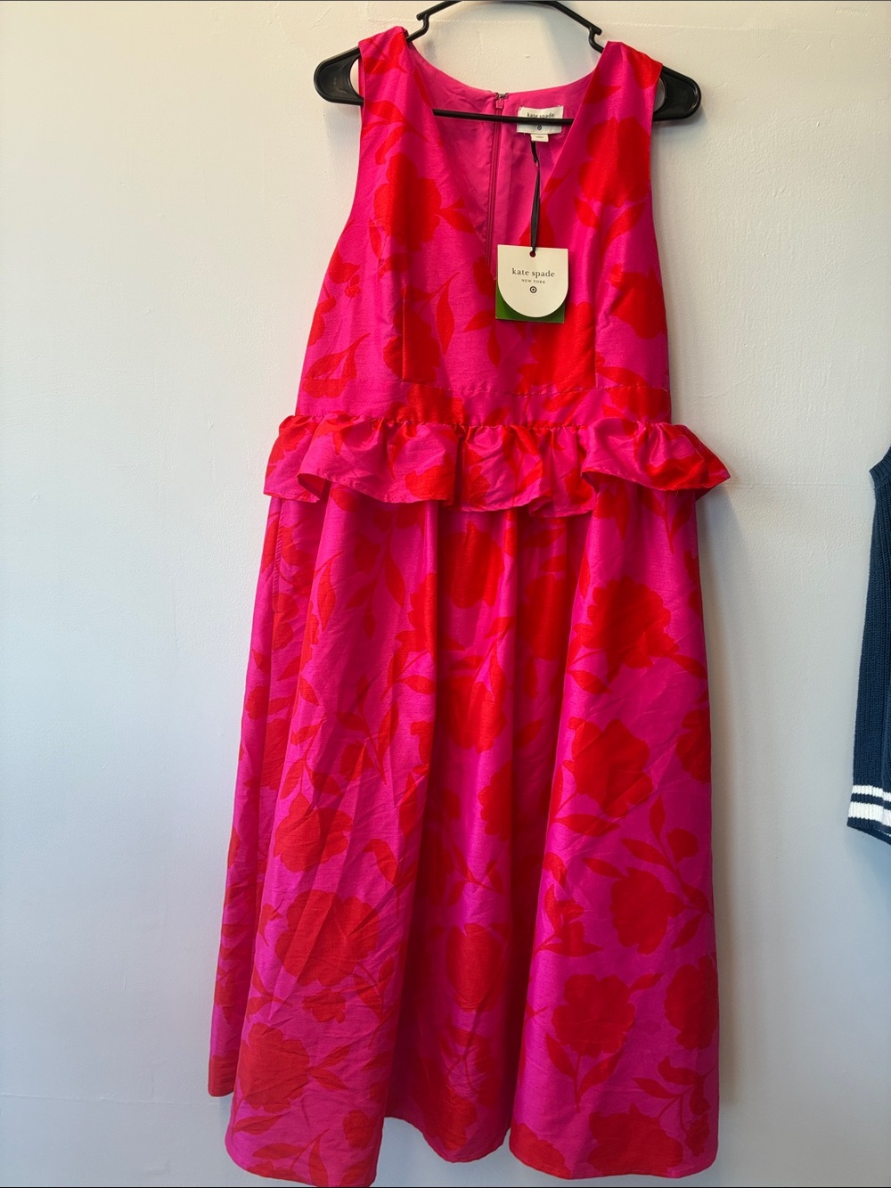 kate spade Hot Pink and Red Floral Ruffle-Waist Formal Dress
